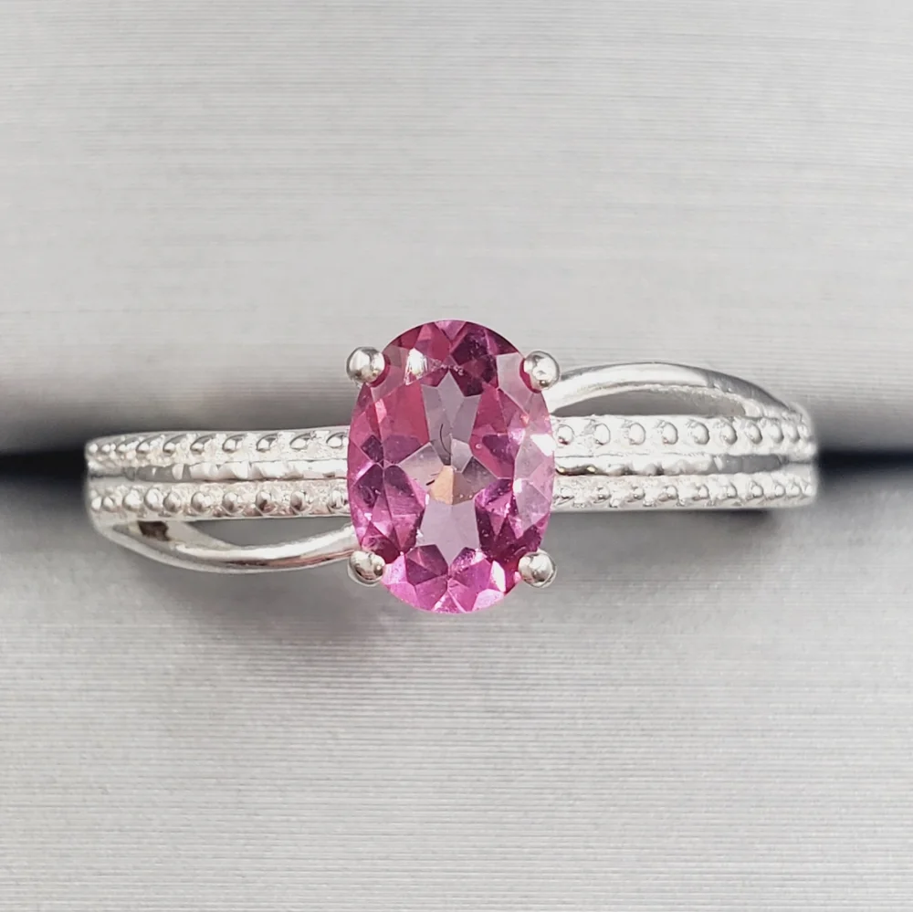 Genuine Oval .75 Carat Pink Topaz 925 Sterling Silver Solitaire Ring